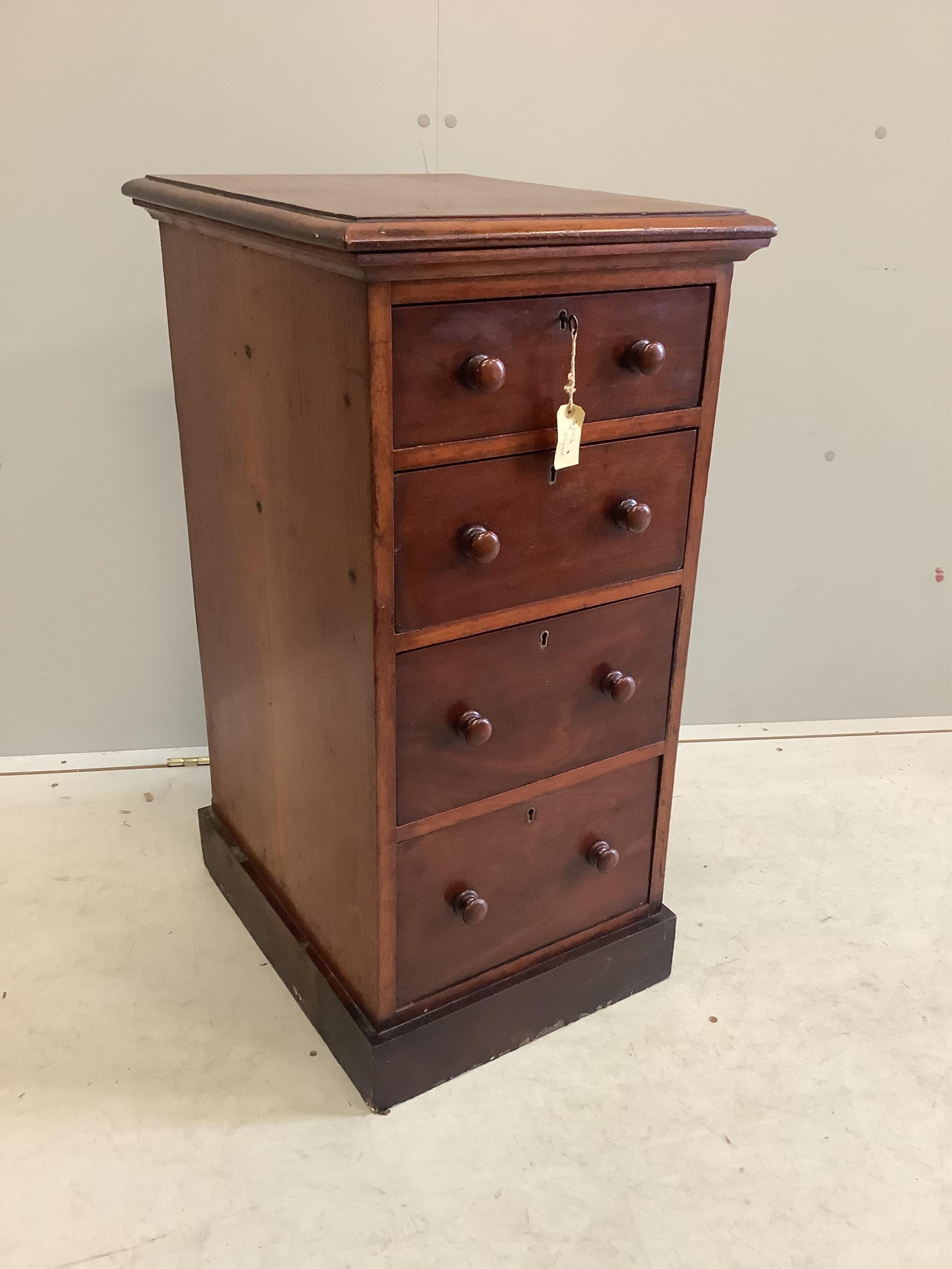 A Victorian mahogany four drawer pedestal chest, width 41cm, depth 50cm, height 83cm. Condition - fair